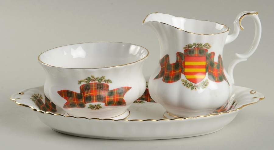 Scottish Tartan Series Mini Creamer & Open Sugar with Tray by Royal Albert-1