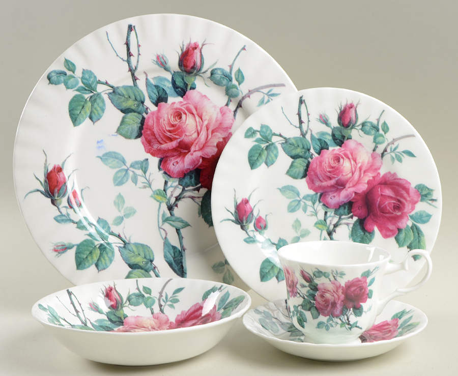 English Rose (Ribbed, No Trim) 5 Piece Place Setting by Roy Kirkham-1