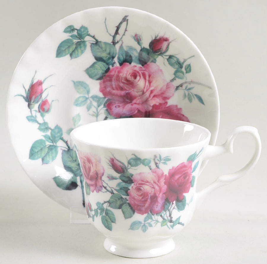 English Rose (Ribbed, No Trim) Footed Cup & Saucer Set by Roy Kirkham-1