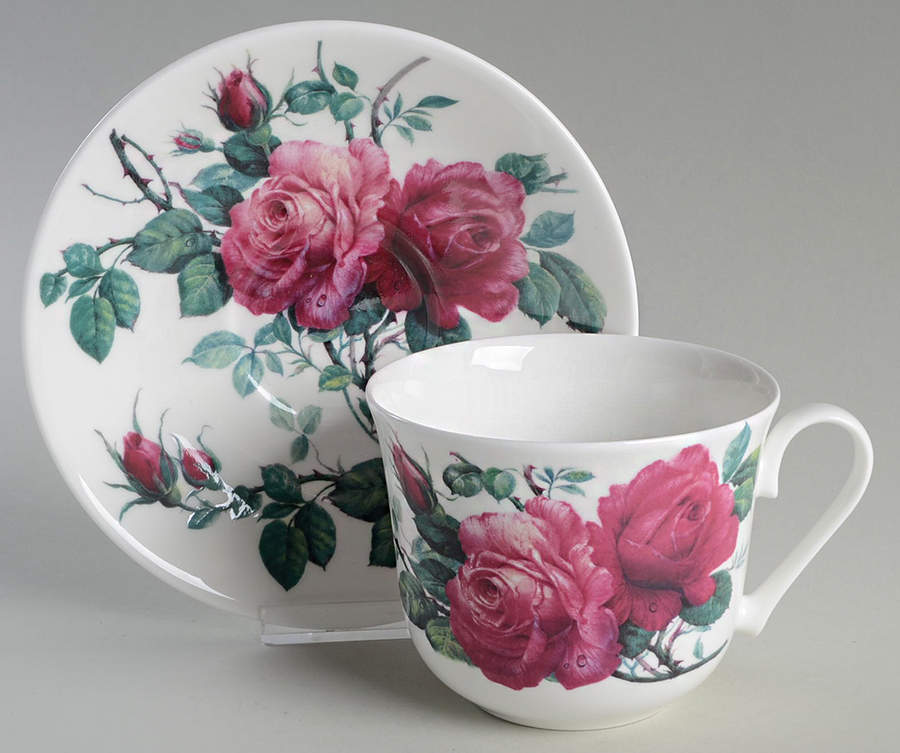 English Rose (Ribbed, No Trim) Breakfast Cup & Saucer Set by Roy Kirkham-1