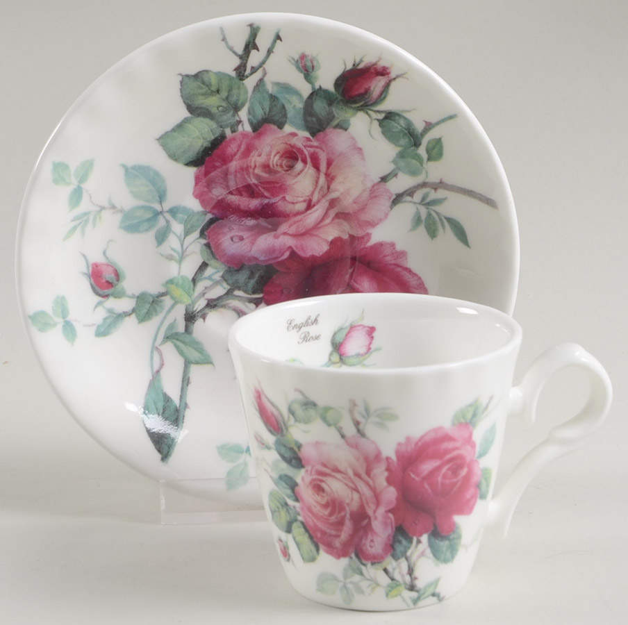 English Rose (Ribbed, No Trim) Flat Demitasse Cup & Saucer Set by Roy Kirkham-1