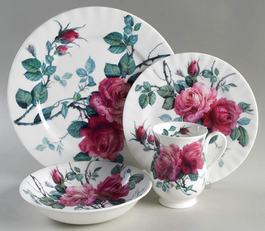 English Rose (Ribbed, No Trim) 4 Piece Place Setting by Roy Kirkham-1