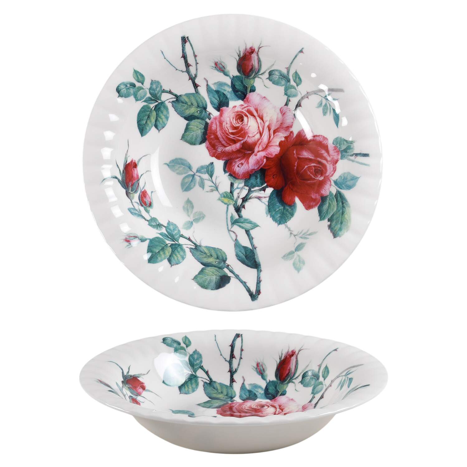 English Rose (Ribbed, No Trim) 10" Large Salad Serving Bowl by Roy Kirkham-1