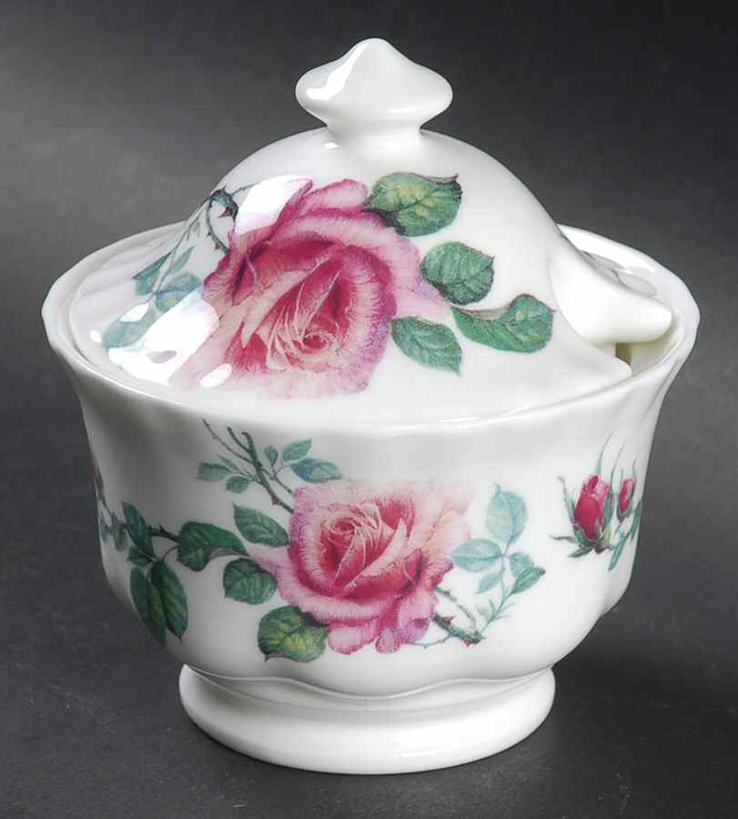 English Rose (Ribbed, No Trim) Sugar Bowl & Lid by Roy Kirkham-1