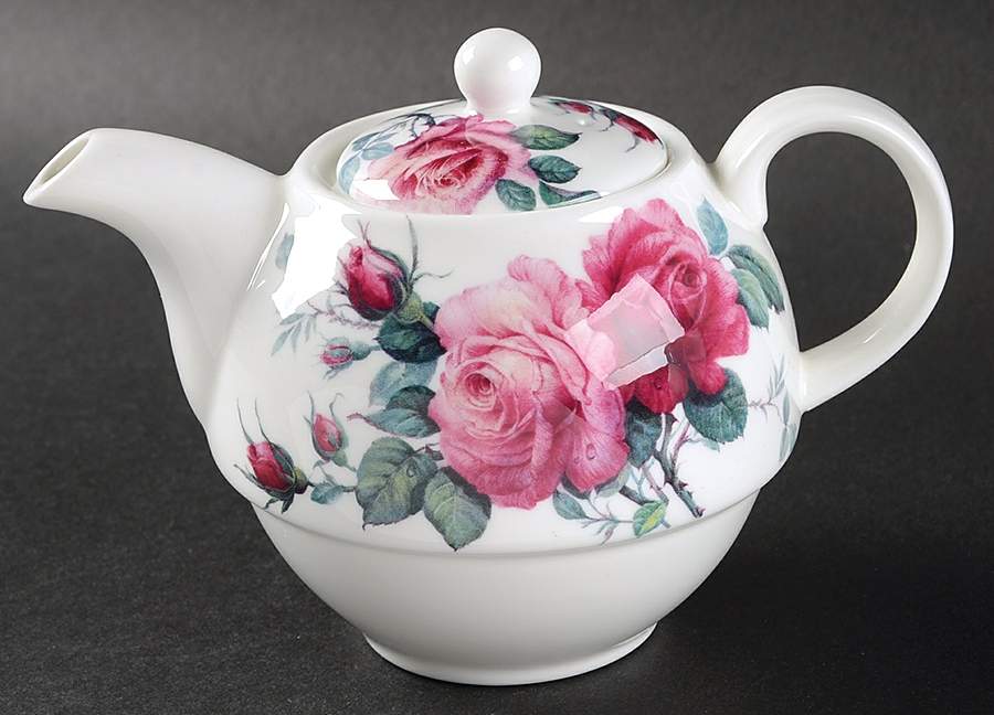 English Rose (Ribbed, No Trim) Tea for 1-Teapot & Lid No Cup or Saucer by Roy Kirkham-1