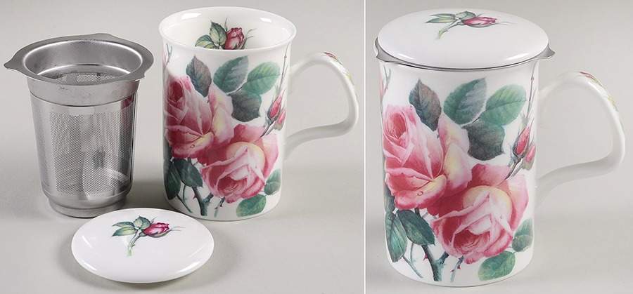 English Rose (Ribbed, No Trim) Lancaster Mug & Lid with Metal Infuser by Roy Kirkham-1