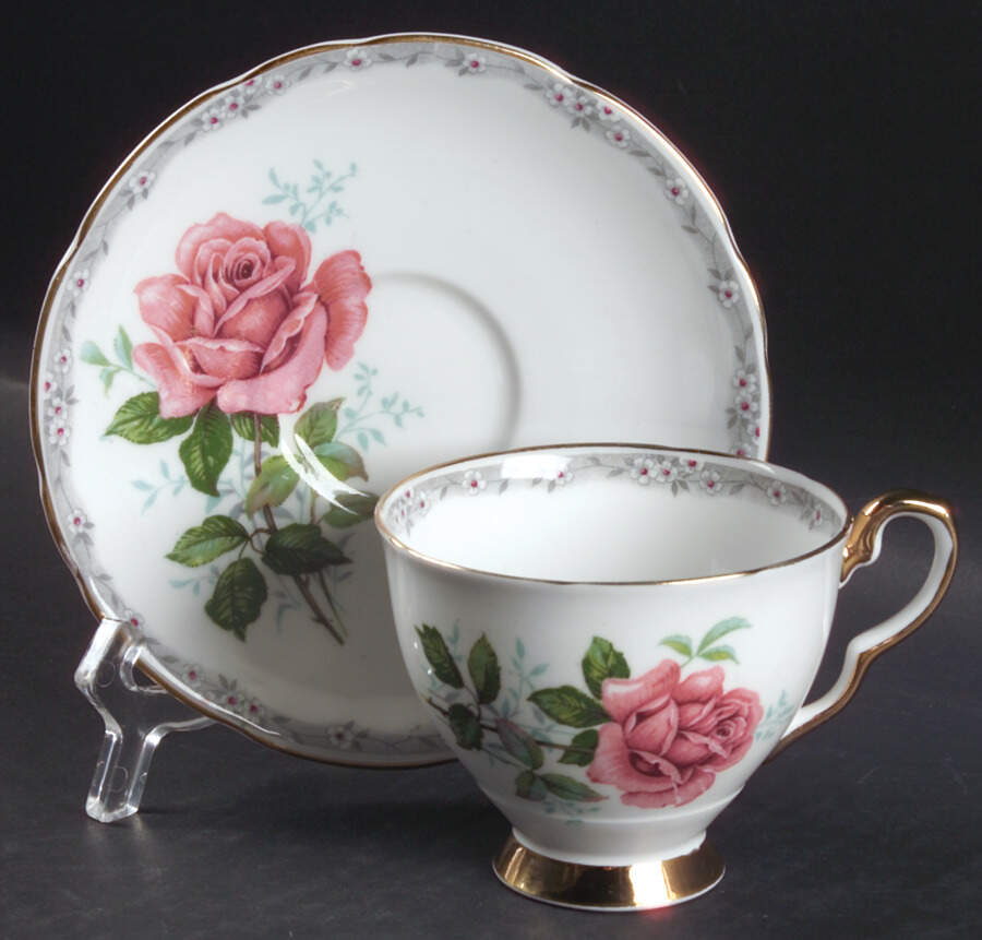 Roses To Remember (Pink, Scalloped) Footed Cup & Saucer Set by Royal Stafford-1