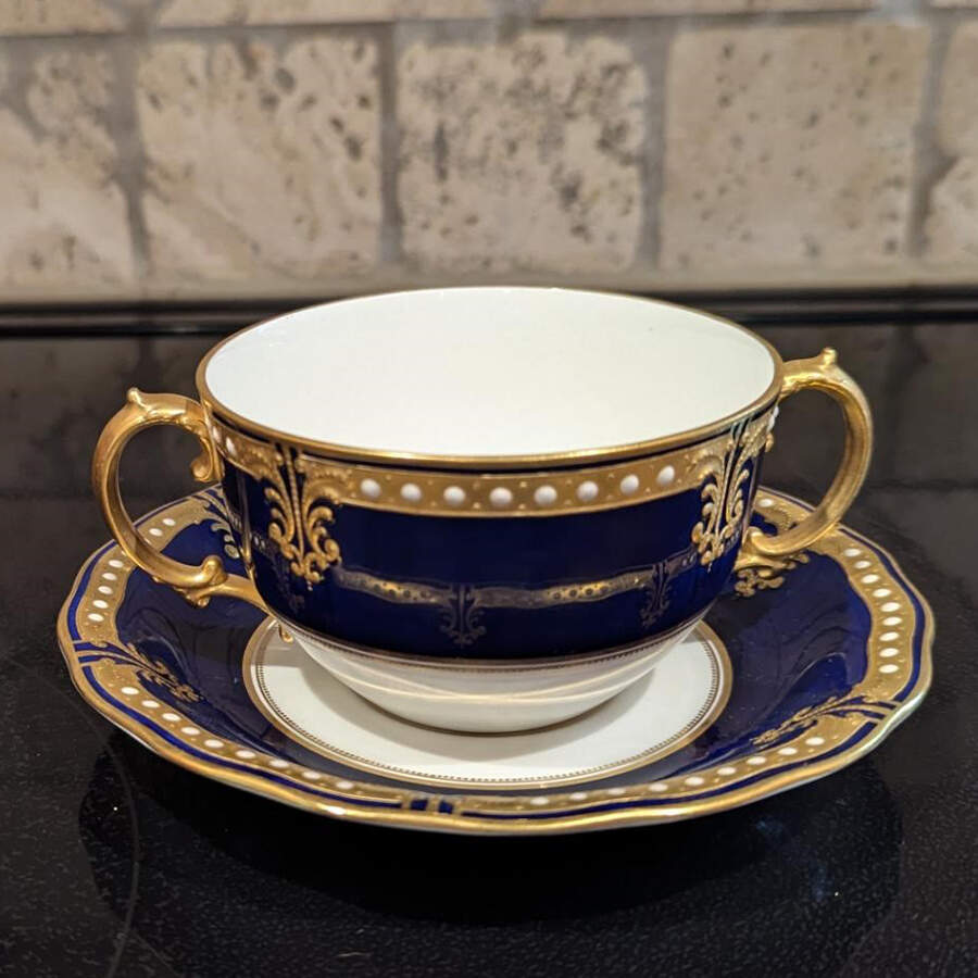RCD92 Flat Cream Soup Bowl & Saucer Set by Royal Crown Derby-1