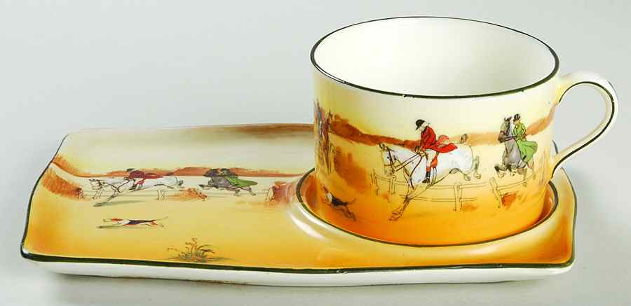 Hunting (John Peel, Earthenware) Dessert Plate & Cup Set by Royal Doulton-1