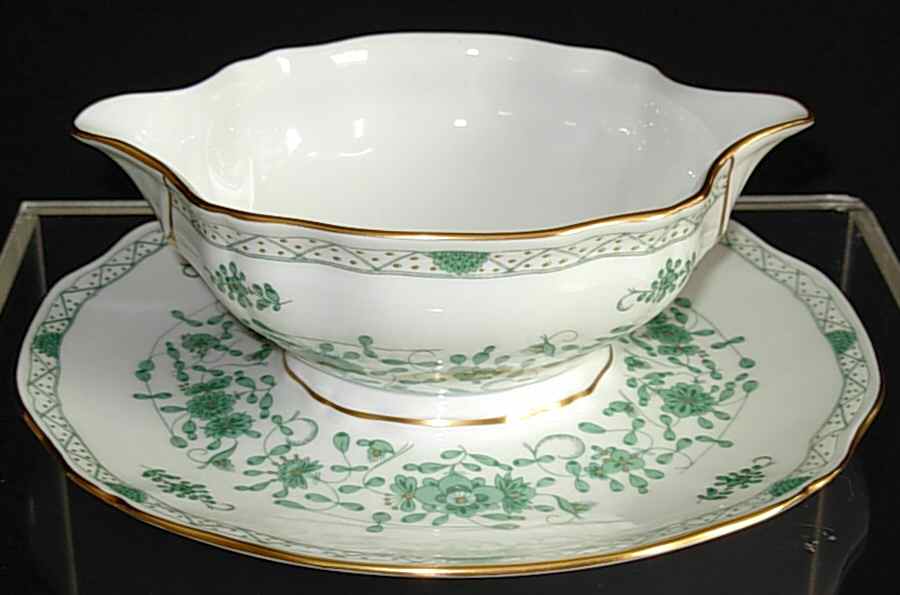 Montezuma Green Gravy Boat with Attached Underplate by Raynaud-1
