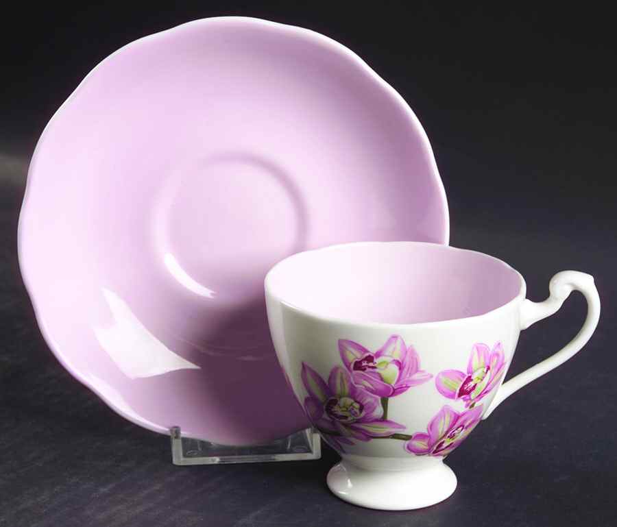 Orchids of Merit Footed Cup & Saucer Set by Roslyn (England)-1