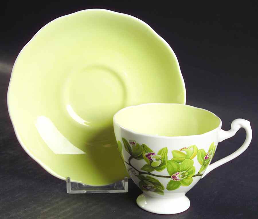 Orchids of Merit Footed Cup & Saucer Set by Roslyn (England)-1