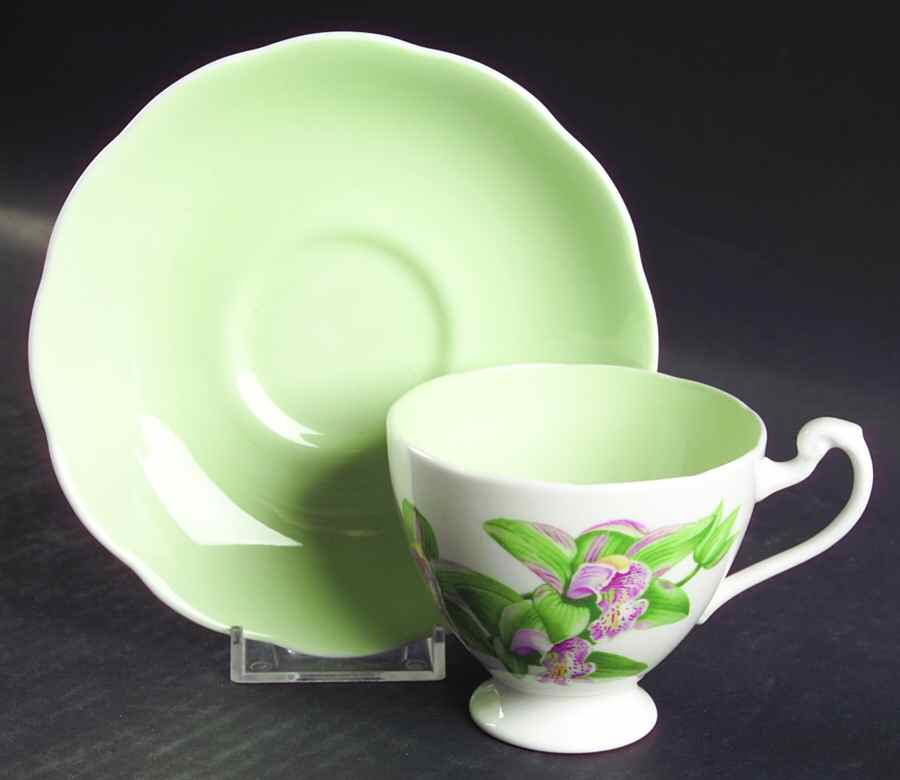 Orchids of Merit Footed Cup & Saucer Set by Roslyn (England)-1