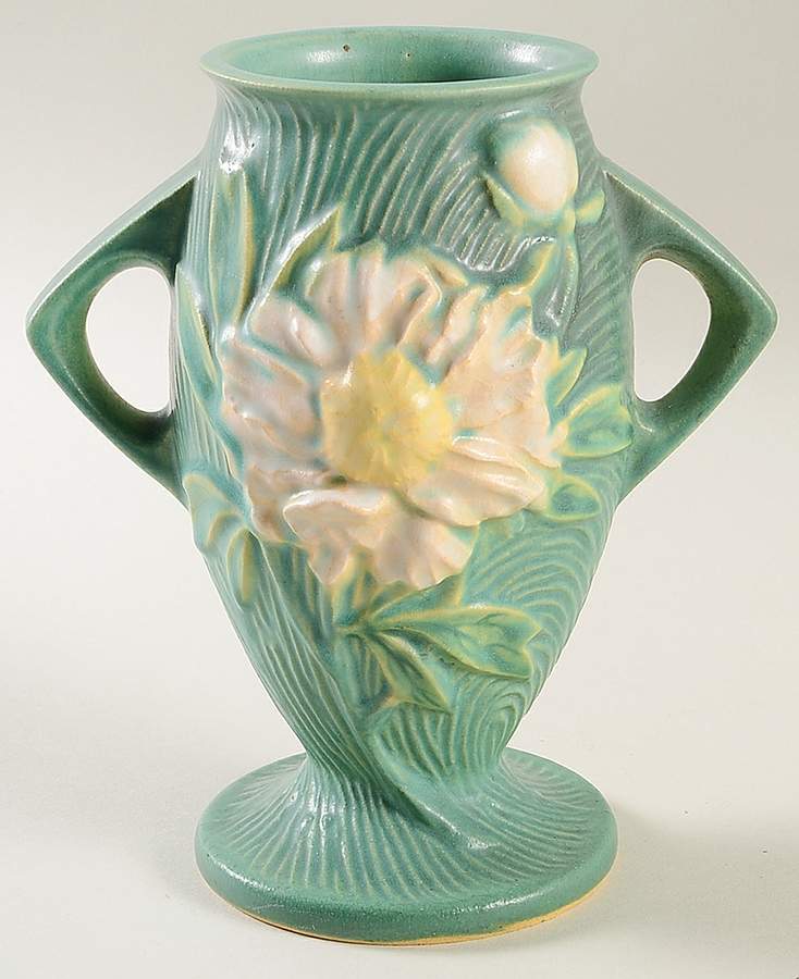Peony Nile Green 7" Footed Vase by Roseville-1