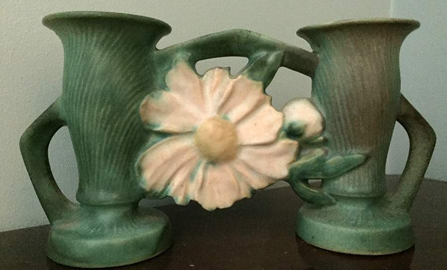 Peony Nile Green 4" Gate Vase (Double Bud) by Roseville-1