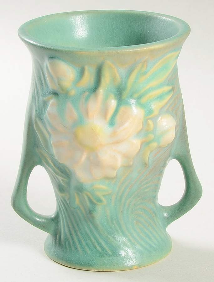 Peony Nile Green 4" Handled Vase by Roseville-1