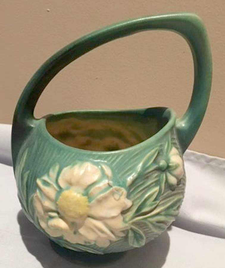 Peony Nile Green 7" Handled Basket by Roseville-1