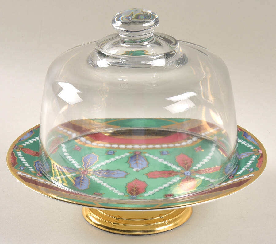 Gold Buffet (Ornaments) 6 1/2"-7 1/2" Footed Cheese Plate w/ Glass Dome HC by Royal Gallery-1