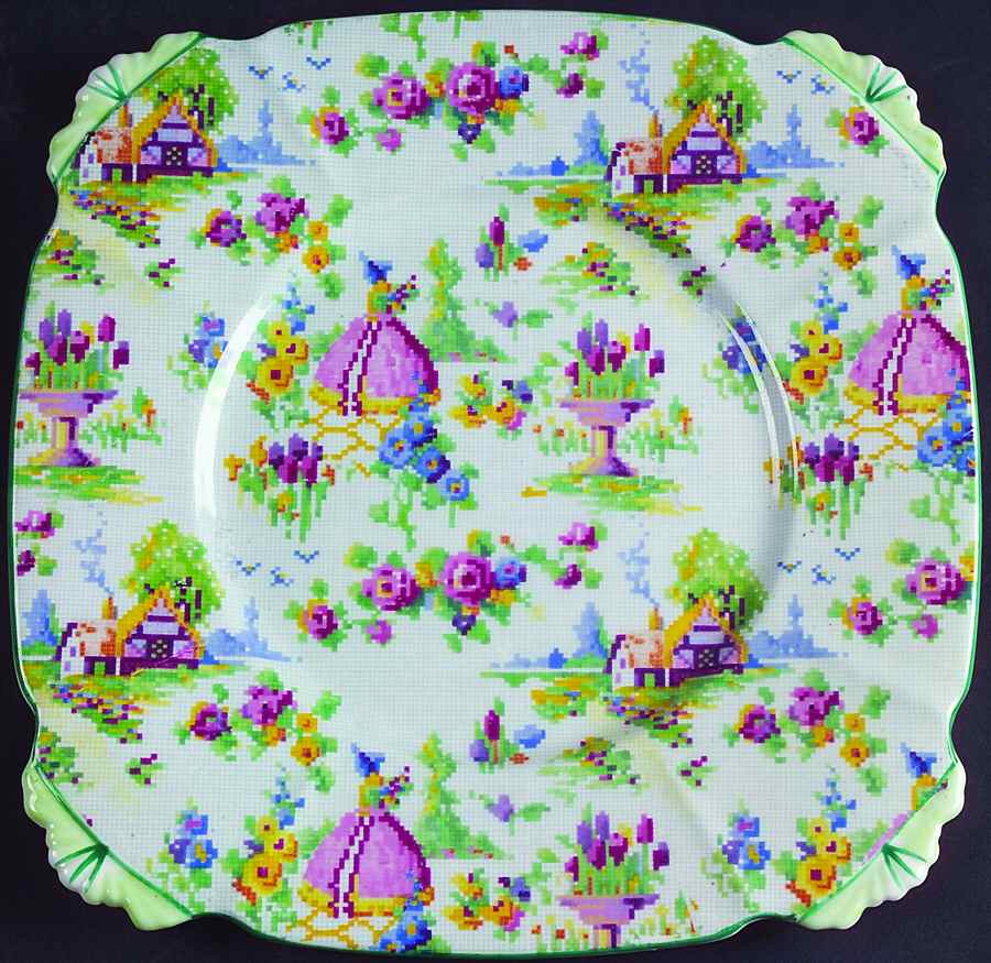 Lady Gay (Square Tab, Green Trim) Luncheon Plate by Royal Albert-1