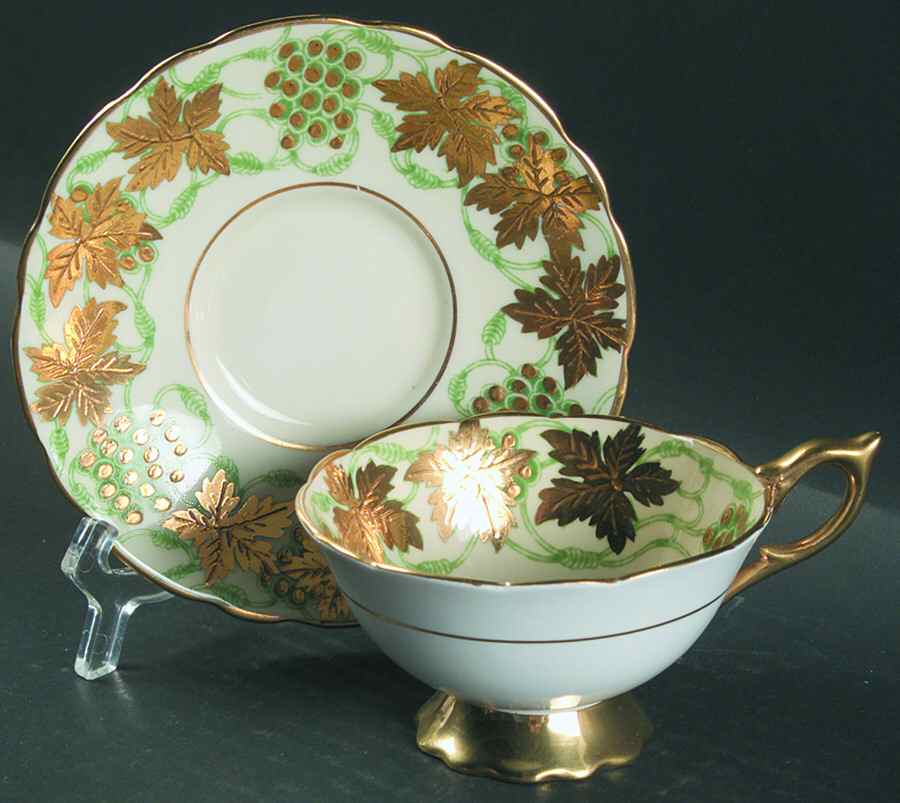 La Vigne d'Or Green Footed Cup & Saucer Set by Royal Stafford-1