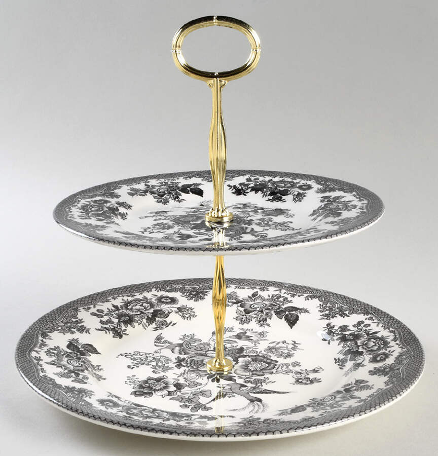 Asiatic Pheasant Black 6 5/8"-10"  2 Tiered Serving Tray (Dp, Sp) HC by Royal Stafford-1