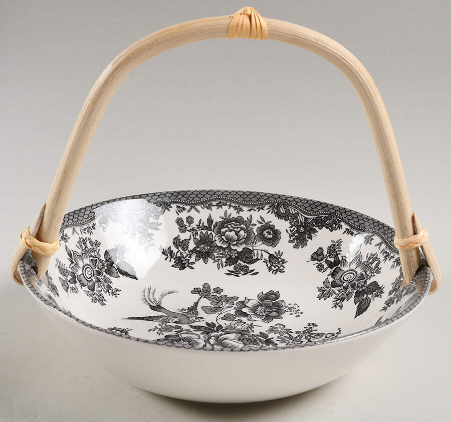 Asiatic Pheasant Black 7''-7 1/4'' Basket W/Bamboo Handle HC by Royal Stafford-1