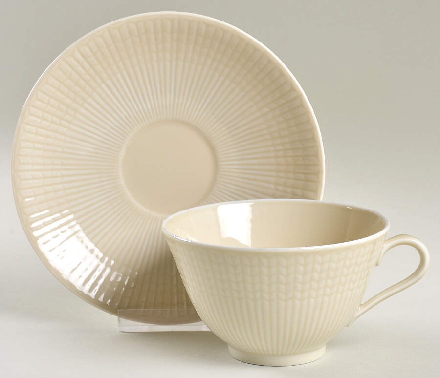 Swedish Grace Sand (Cream) Footed Cup & Saucer Set by Rorstrand-1