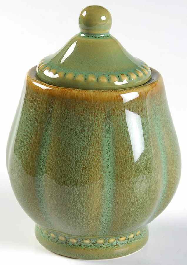 Hobnail Fall Green Sugar Bowl & Lid by Roscher & Co-1