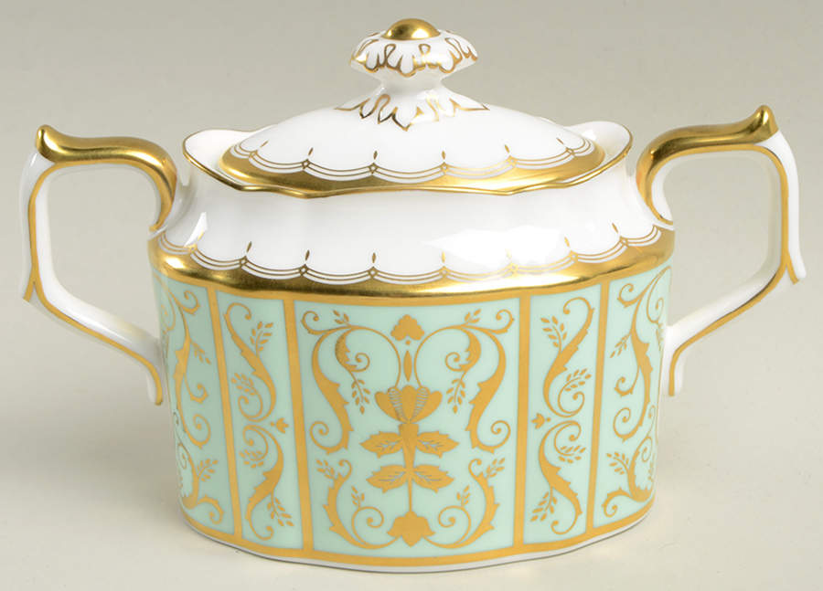 Darley Abbey Harlequin Green Sugar Bowl & Lid by Royal Crown Derby-1