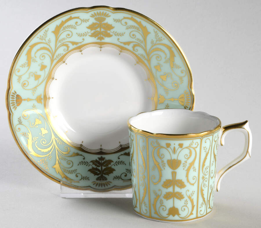 Darley Abbey Harlequin Green Flat Demitasse Cup & Saucer Set by Royal Crown Derby-1