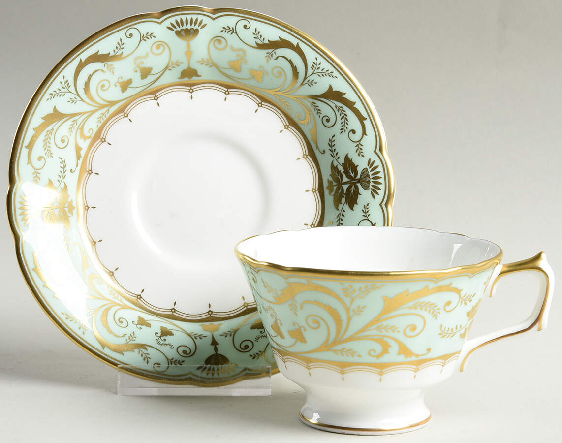 Darley Abbey Harlequin Green Footed Cup & Saucer Set by Royal Crown Derby-1