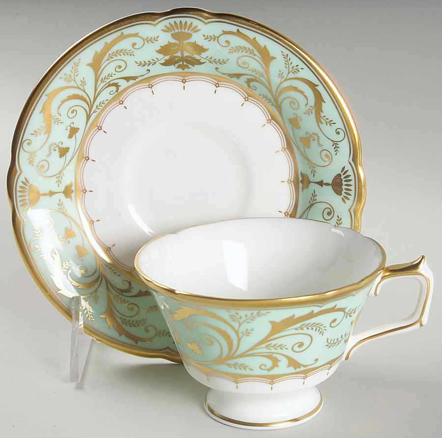 Darley Abbey Harlequin Green Footed Cup & Saucer Set by Royal Crown Derby-1
