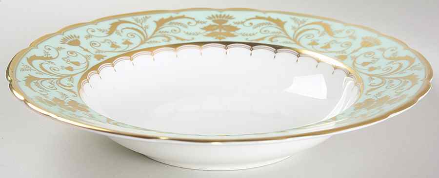 Darley Abbey Harlequin Green Rim Soup Bowl by Royal Crown Derby-1