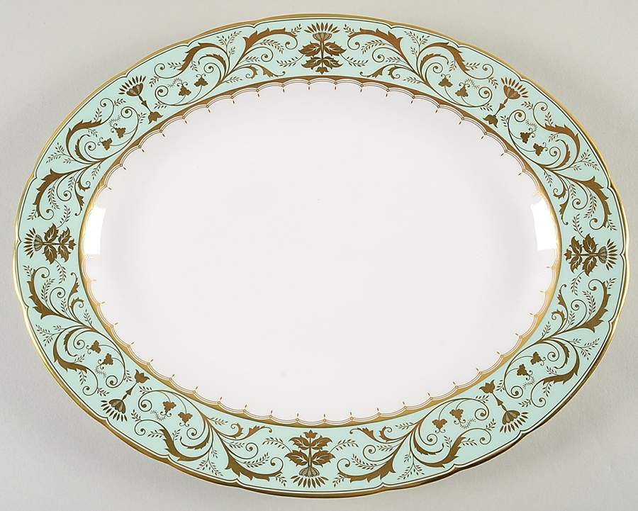 Darley Abbey Harlequin Green 13" Oval Serving Platter by Royal Crown Derby-1