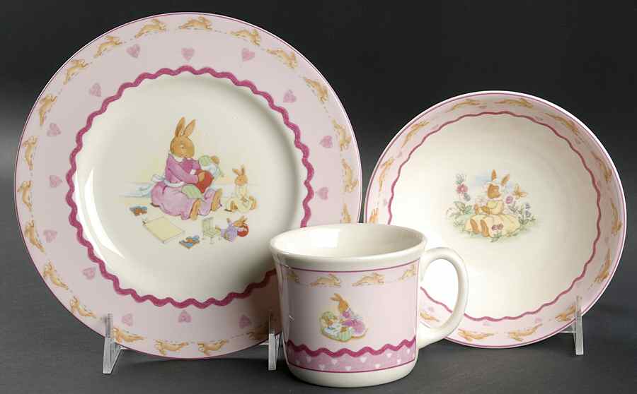 Bunnykins Sweethearts (3 Piece) Child's Set by Royal Doulton-1