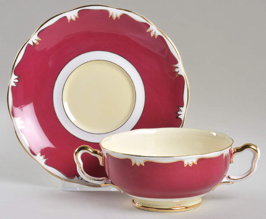 1969 Red Footed Cream Soup Bowl & Saucer Set by Royal Albert-1