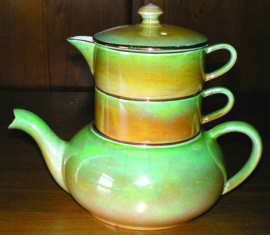 Lustreware Green Orange Mini Teapot Stacking Set (Creamer, Sugar) by Royal Winton-1