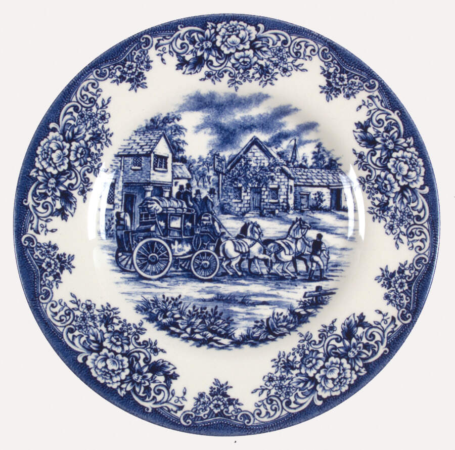 Coaching Scene Blue (Smooth) Salad Plate by Royal Stafford-1