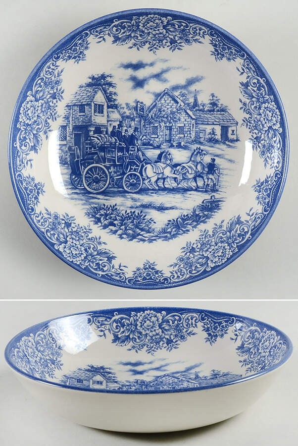 Coaching Scene Blue (Smooth) 9" Individual Pasta Bowl by Royal Stafford-1