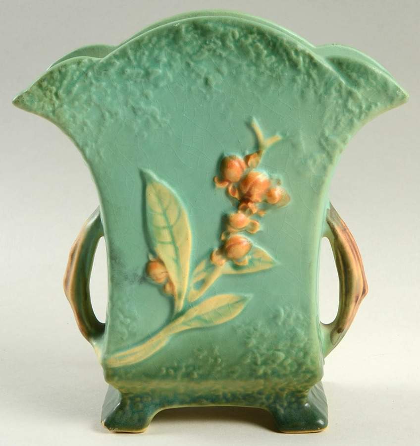 Bittersweet Green 7" Pillow Vase by Roseville-1