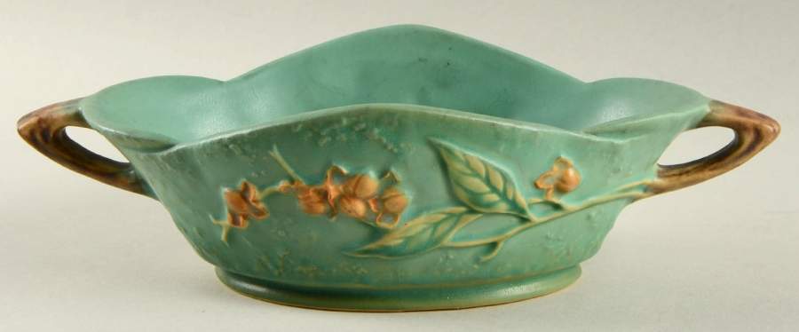 Bittersweet Green 8" Oval Handled Bowl by Roseville-1