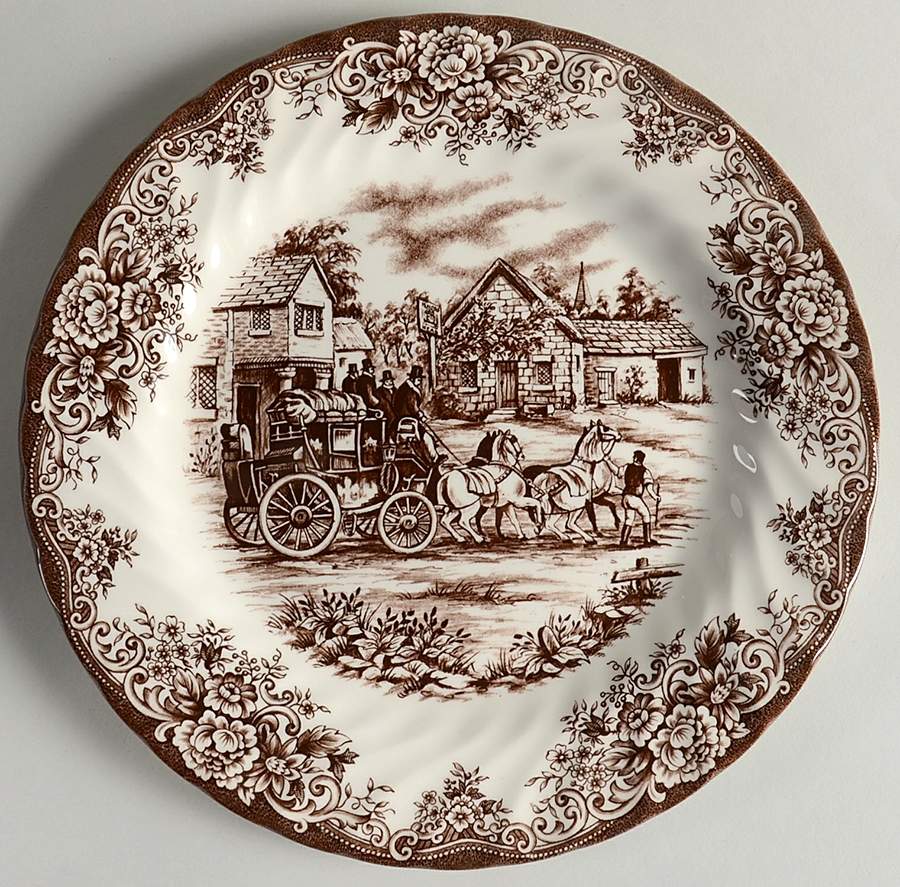 Coaching Scene Brown (Swirl) Dinner Plate by Royal Stafford-1
