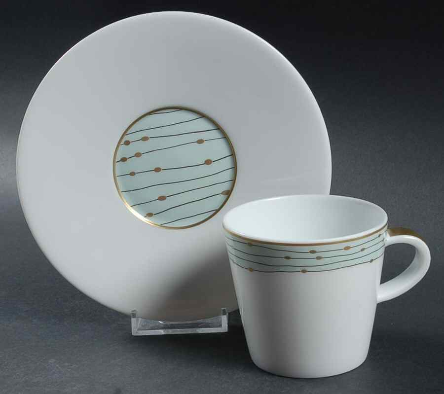 Pluies Green Flat Cup & Saucer Set by Raynaud-1
