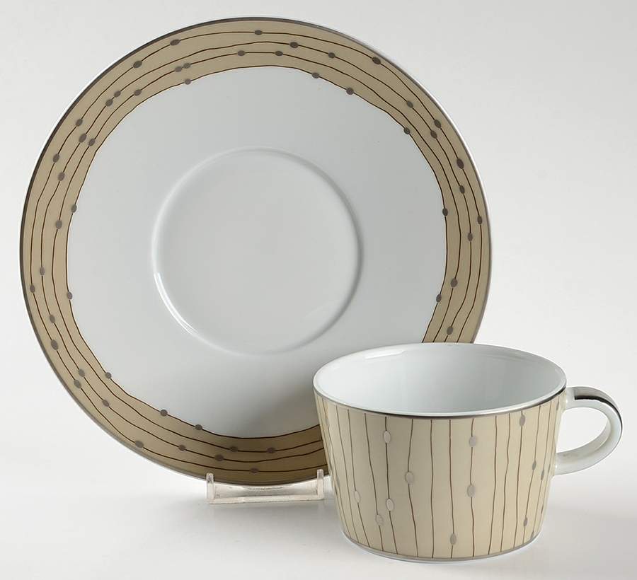 Pluies Beige Flat Cup & Saucer Set by Raynaud-1