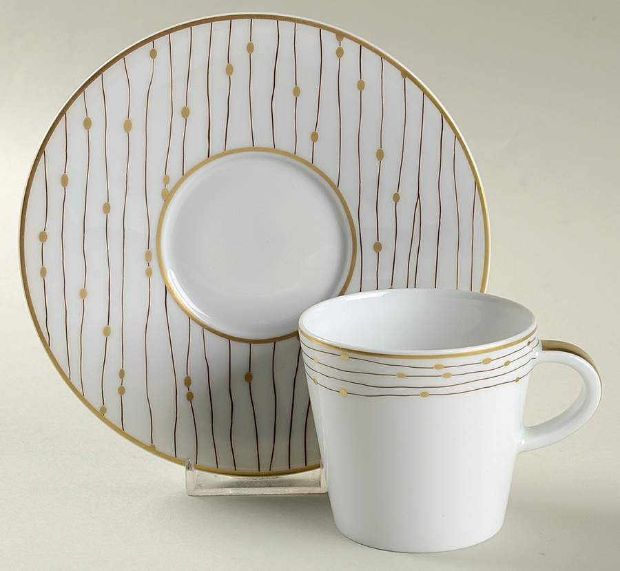 Pluies Gold Flat Demitasse Cup & Saucer Set by Raynaud-1