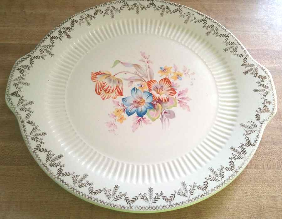 Painted Flowers Handled Cake Plate by Royal (USA)-1