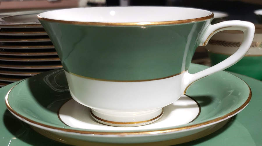 Asprey Sage Green Footed Cup & Saucer Set by Royal Worcester-1