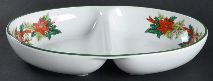 Holly Ribbons Garland 11" Oval Divided Vegetable Bowl by Royal Worcester-1