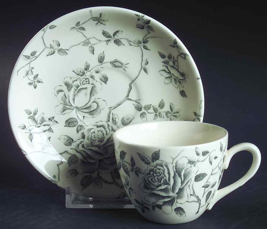 Shadow Rose (Gray) Flat Demitasse Cup & Saucer Set by Ridgway (Ridgways)-1