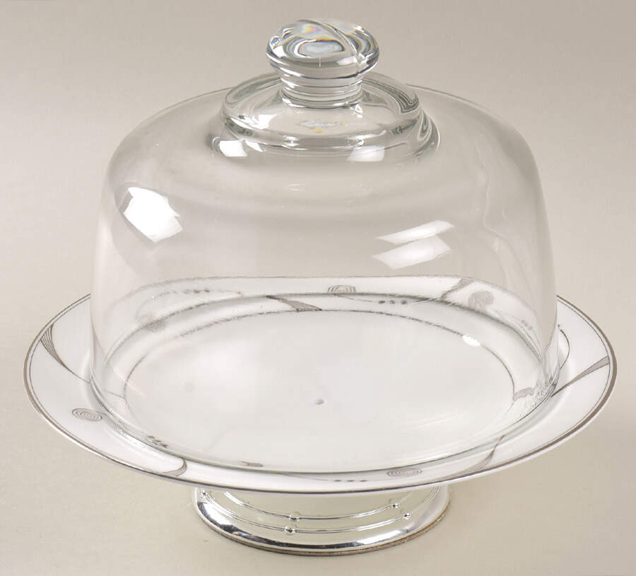 Trendsetter 6 1/2"-7 1/2" Footed Cheese Plate w/ Glass Dome HC by Royal Doulton-1